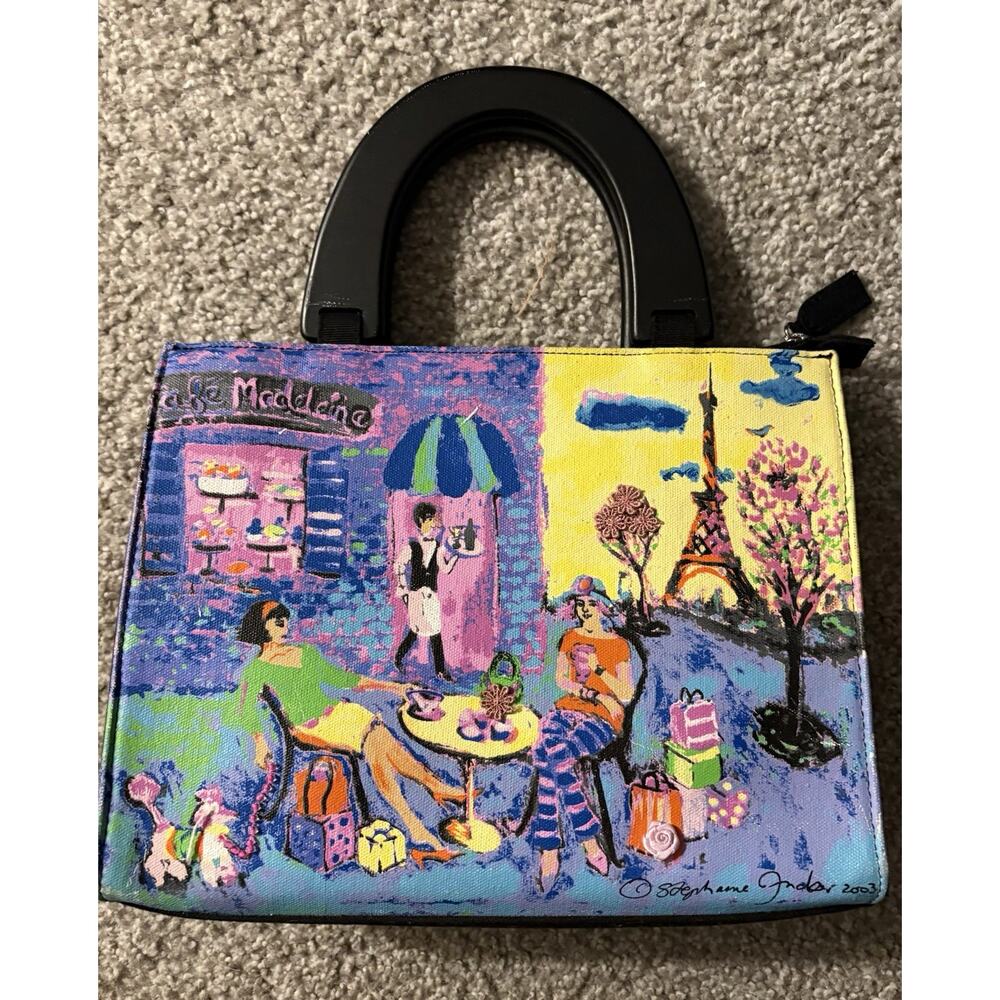 Sonoma Life + Style Paris Café Art Print Handbag Tote Zip Top Purse